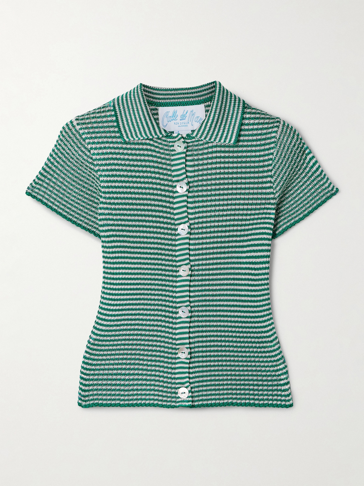 Calle Del Mar Striped Ribbed-knit Polo Shirt In Green