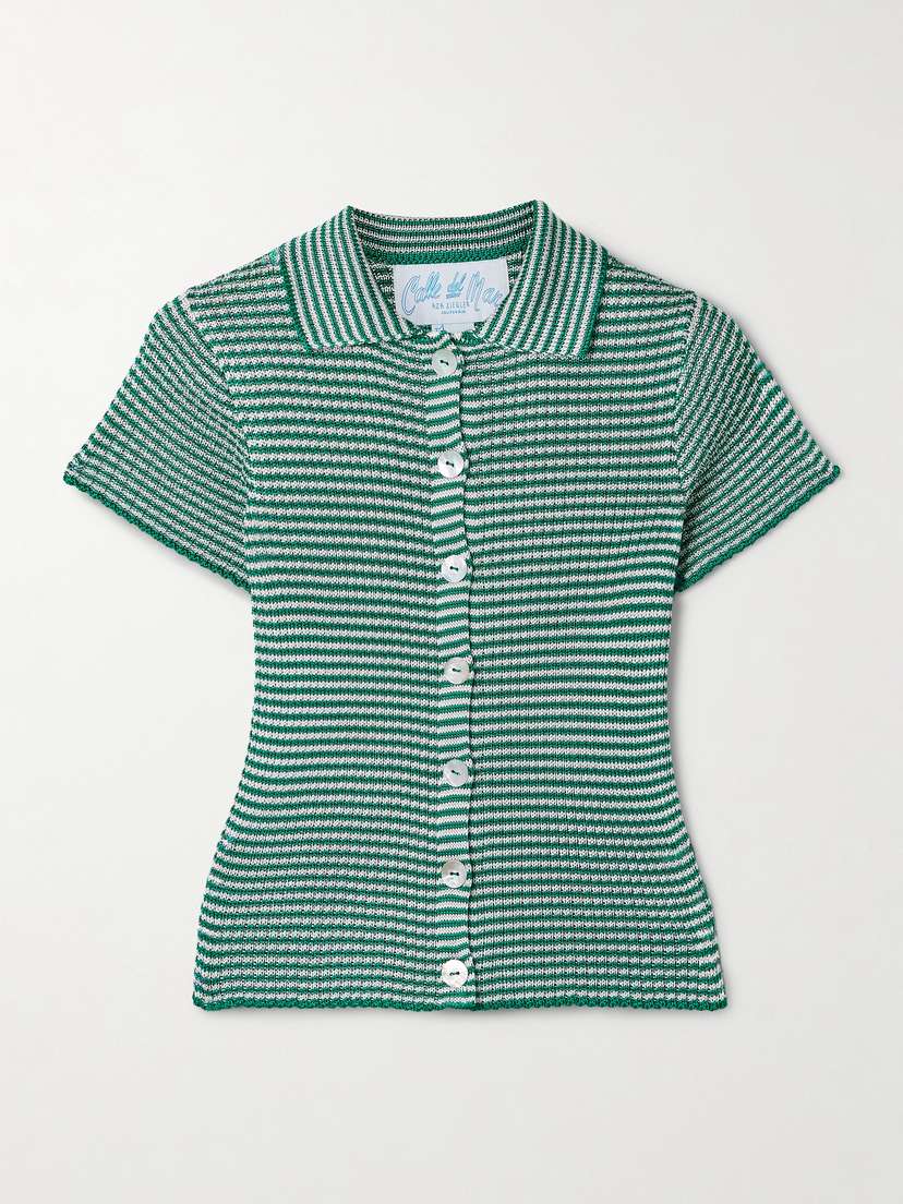 Calle Del Mar Striped Ribbed-knit Polo Shirt