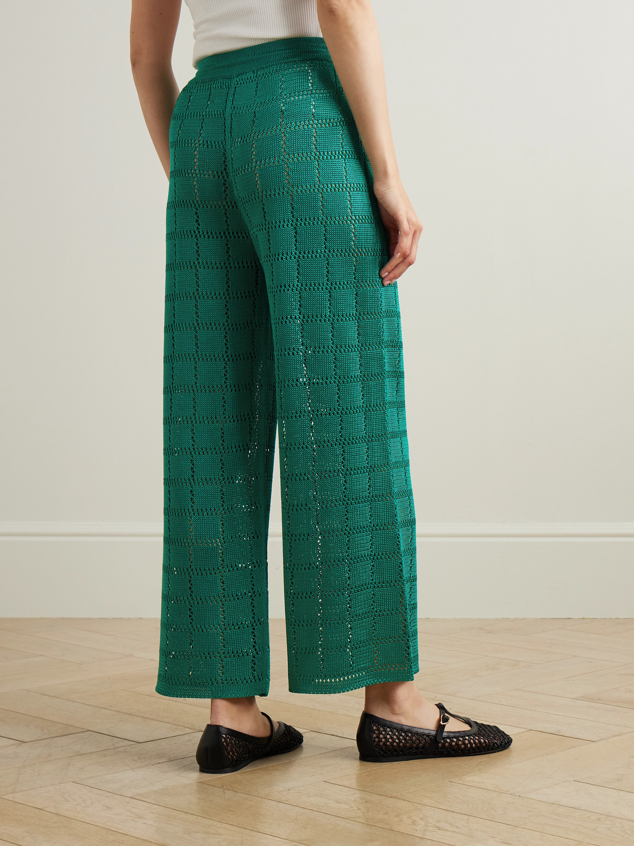 Calle Del Mar Crocheted Wide-leg Pants In Green