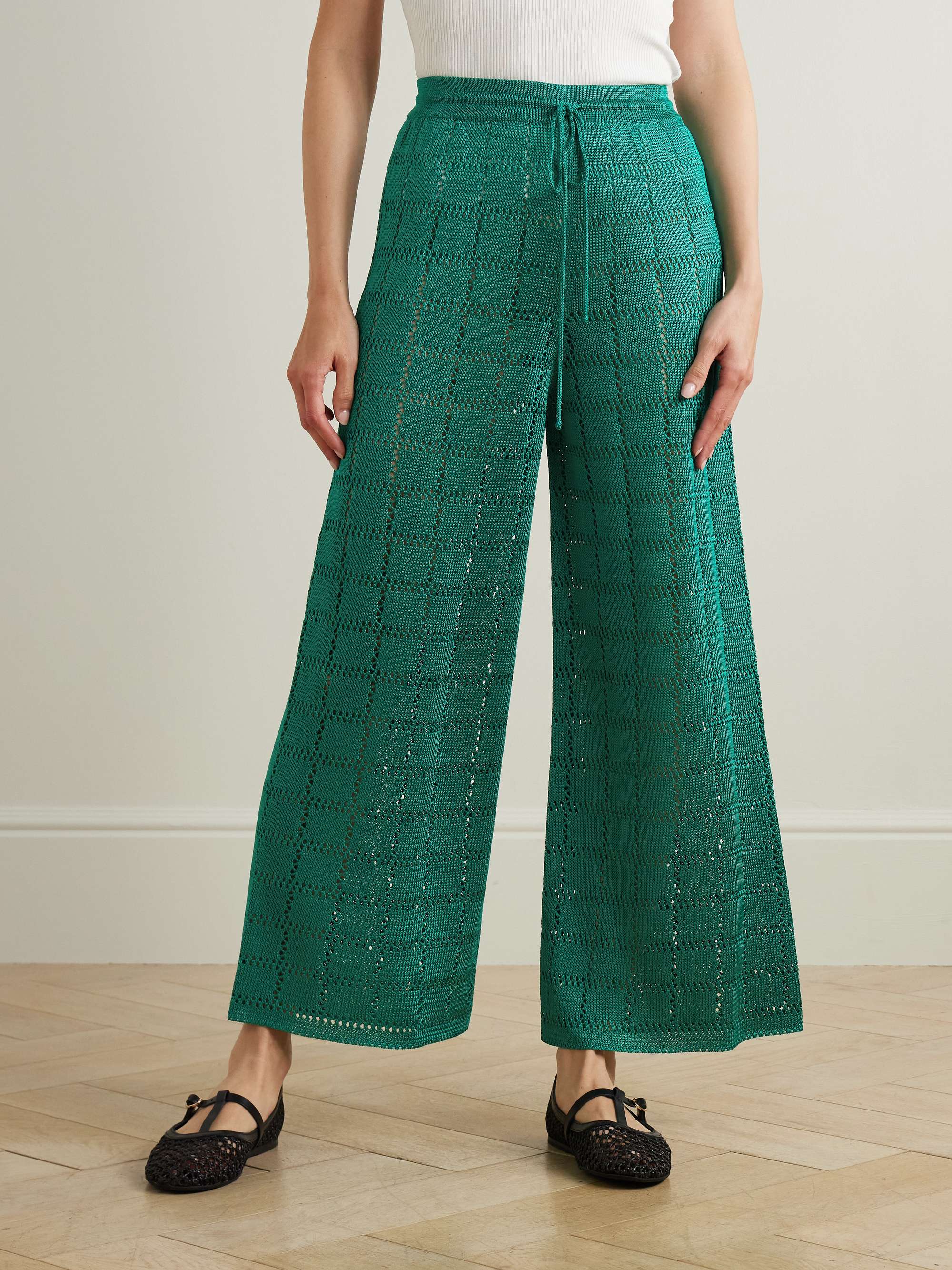 CALLE DEL MAR Cropped crochet-knit wide-leg pants