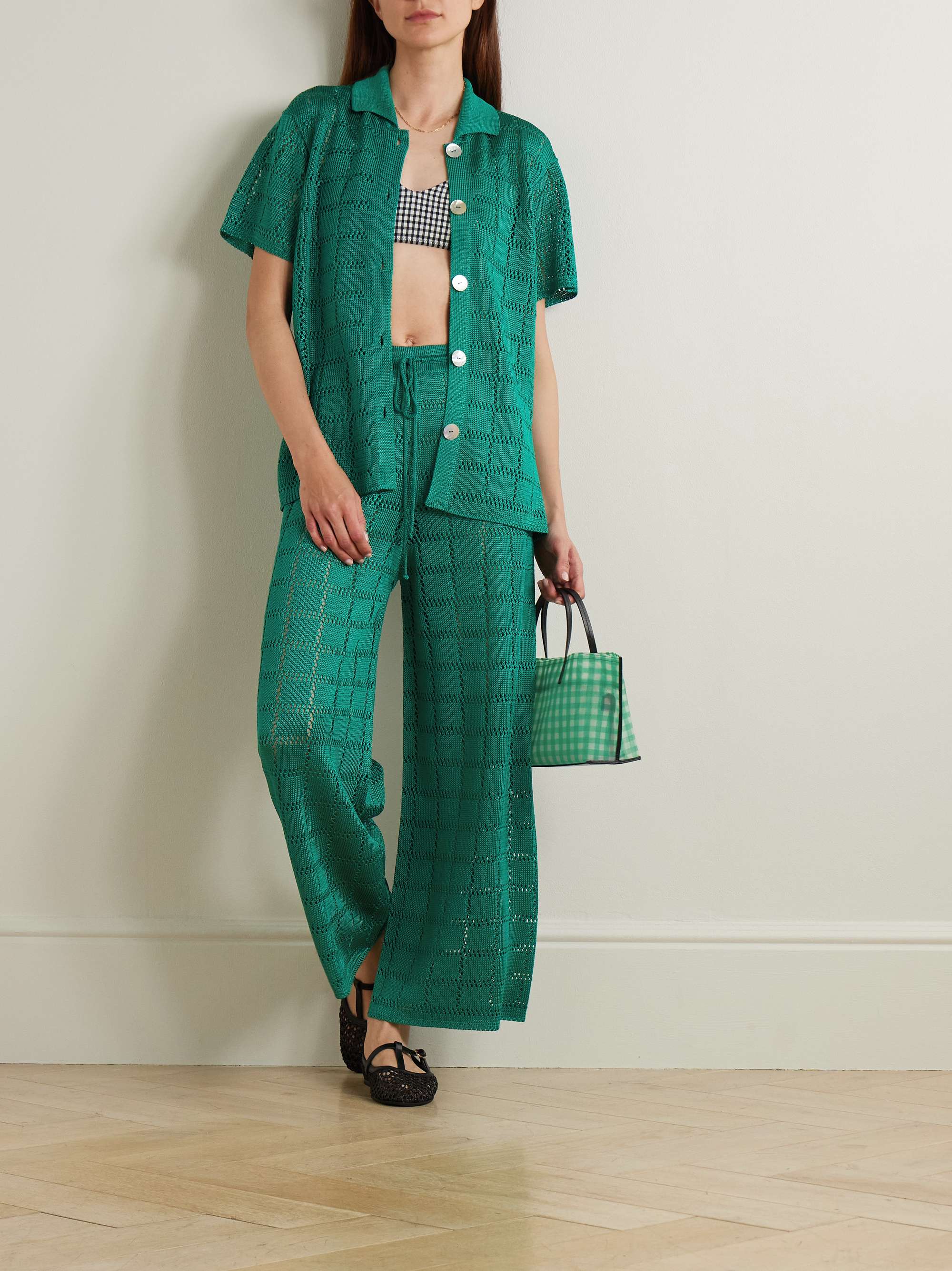 CALLE DEL MAR Cropped crochet-knit wide-leg pants