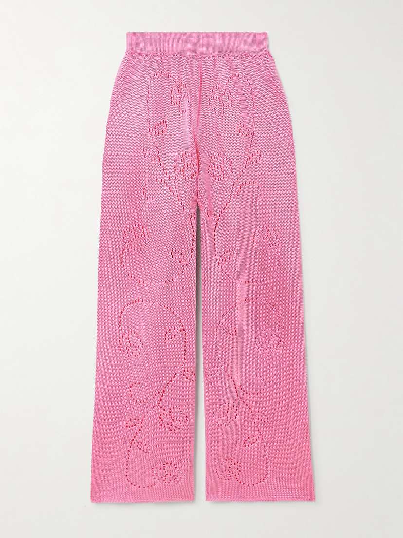 Calle Del Mar Ivy Pointelle-knit Wide-leg Pants