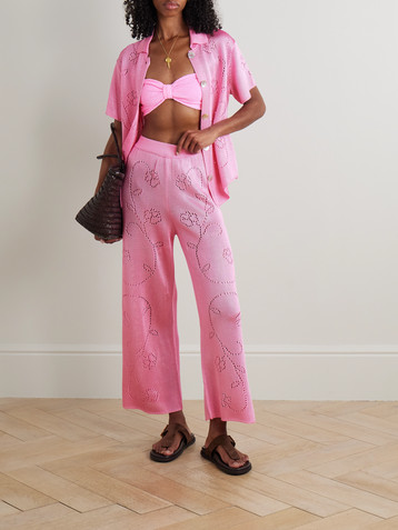 Calle Del Mar Ivy pointelle-knit wide-leg pants