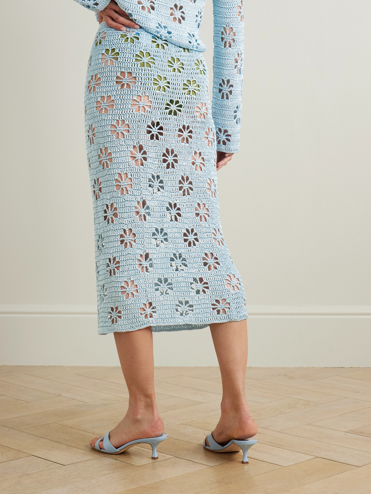 Calle Del Mar Crocheted Midi Skirt In Blue