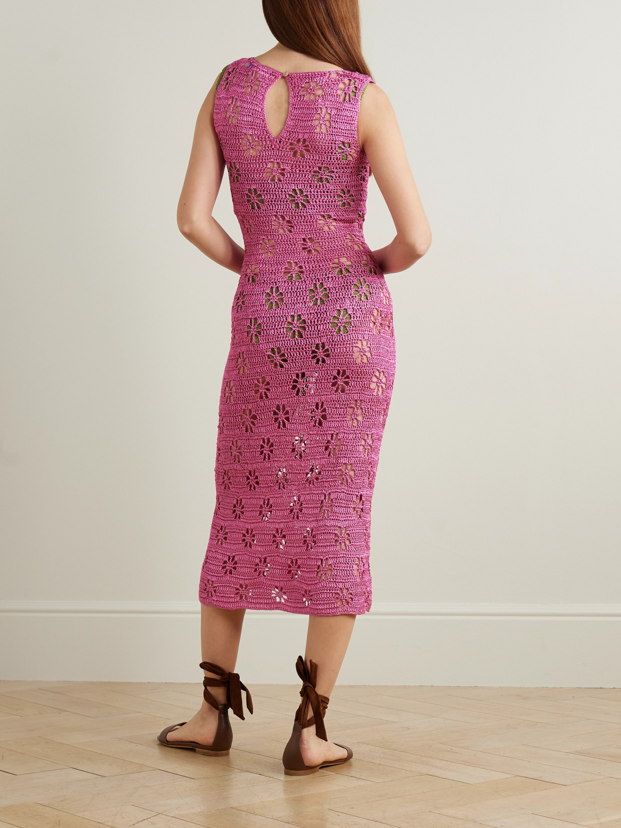 Calle Del Mar Crocheted Midi Dress In Pink