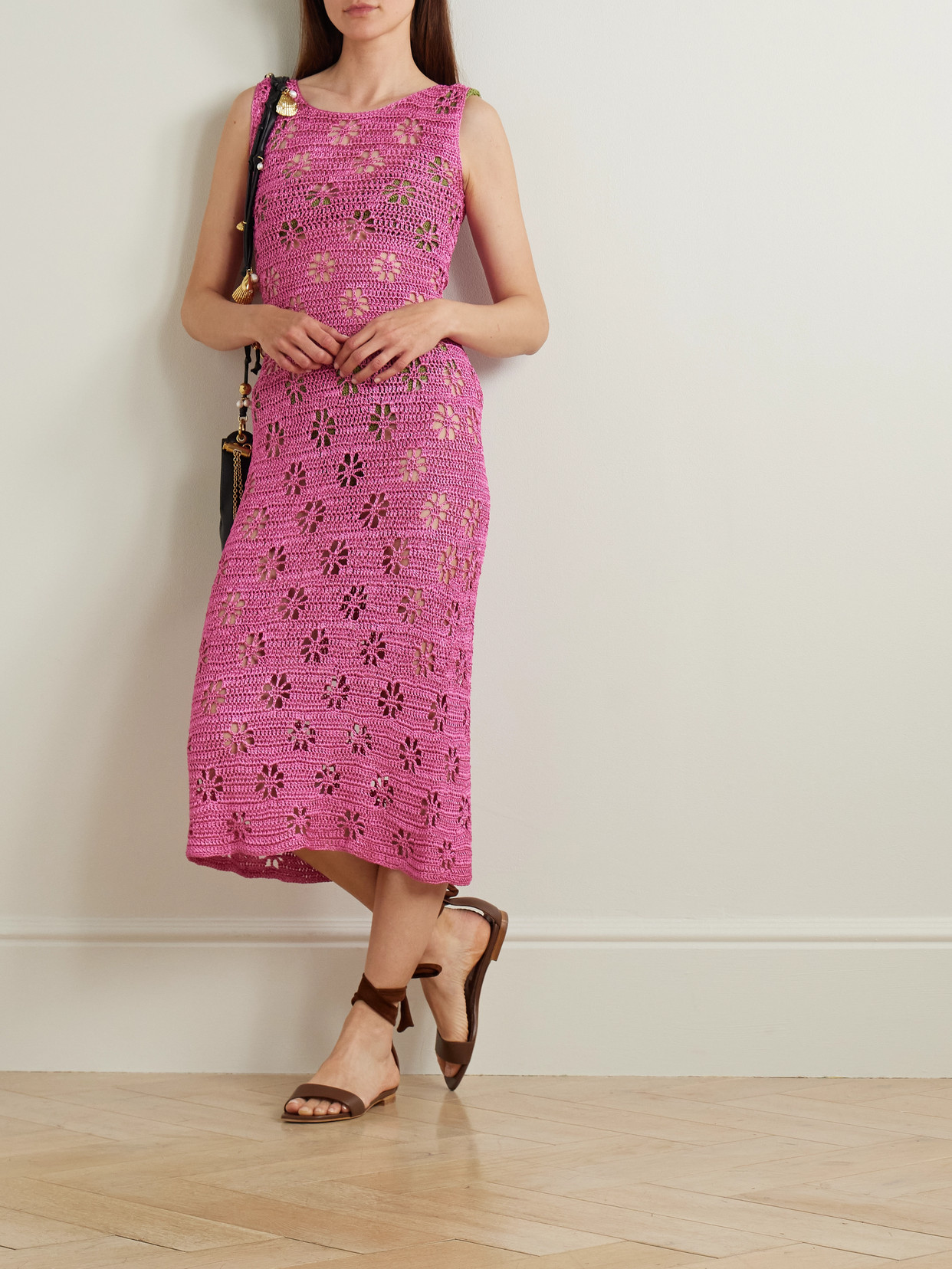Calle Del Mar Crocheted Midi Dress In Pink