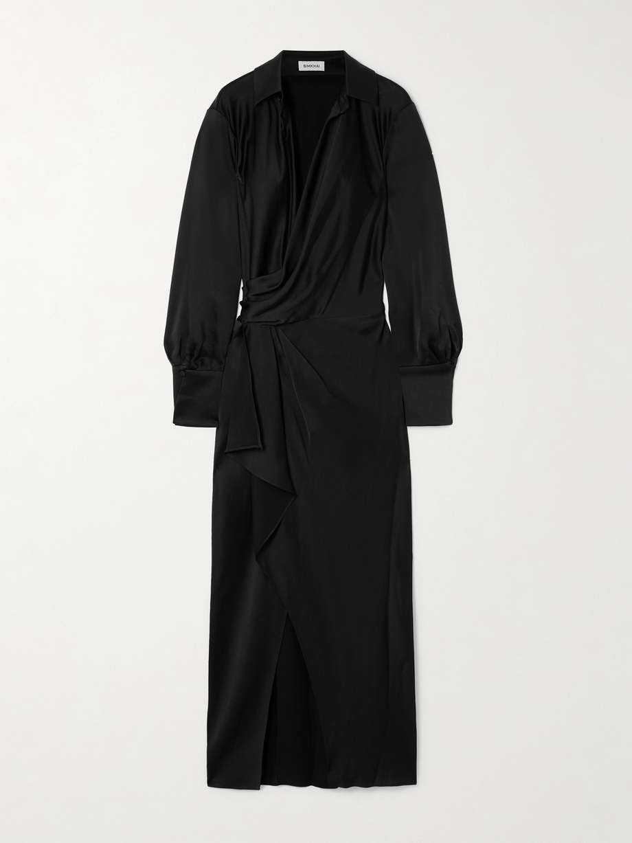 talita draped wrap-effect satin midi dress