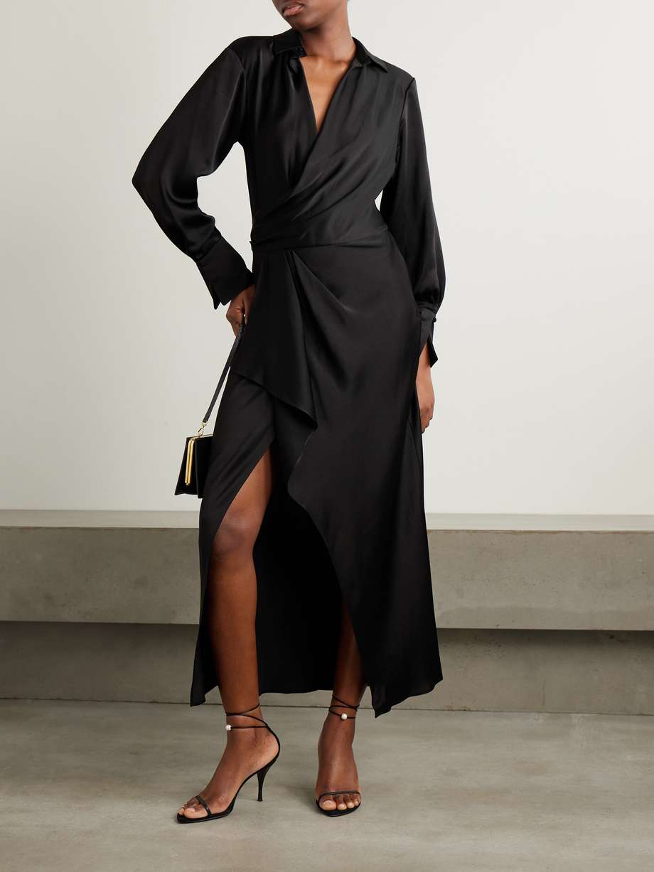 talita draped wrap-effect satin midi dress