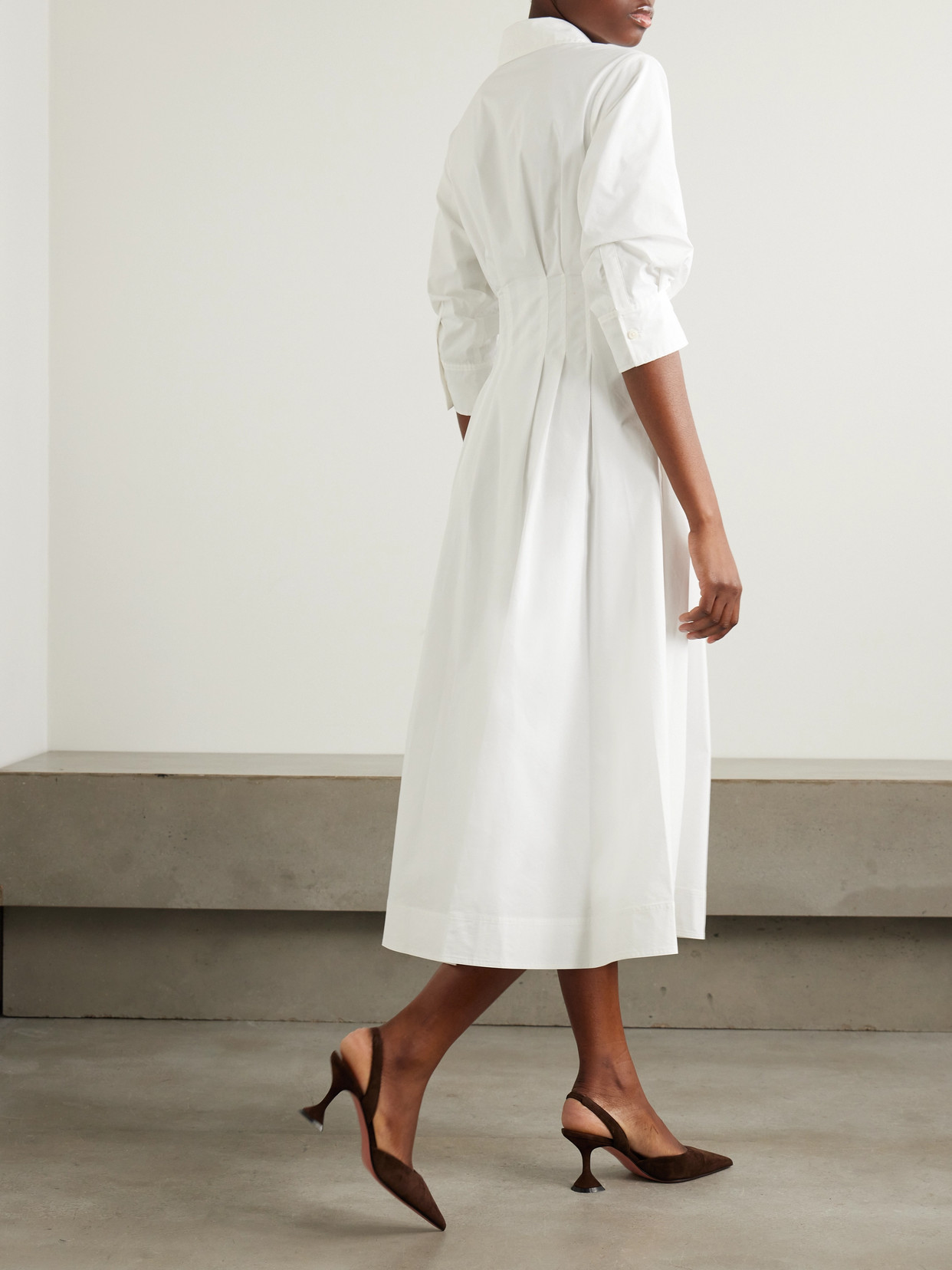 Simkhai Jazz Pleated Cotton-blend Poplin Midi Shirt Dress In White