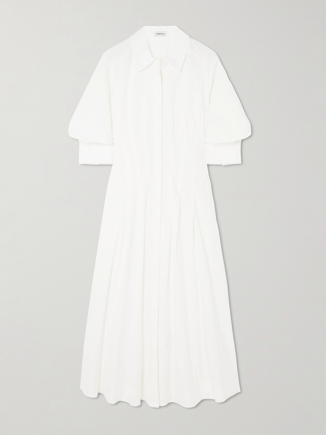 Simkhai Jazz Pleated Cotton-blend Poplin Midi Shirt Dress In White