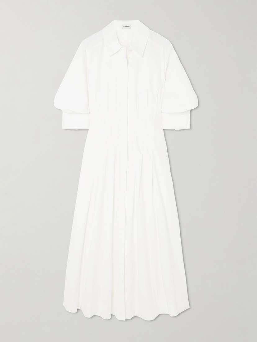 Simkhai Jazz Pleated Cotton-blend Poplin Midi Shirt Dress
