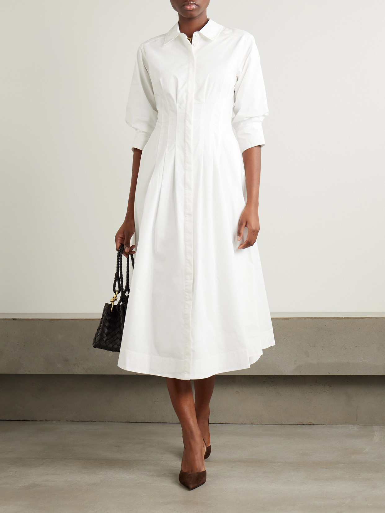 Simkhai Jazz Pleated Cotton-blend Poplin Midi Shirt Dress In White
