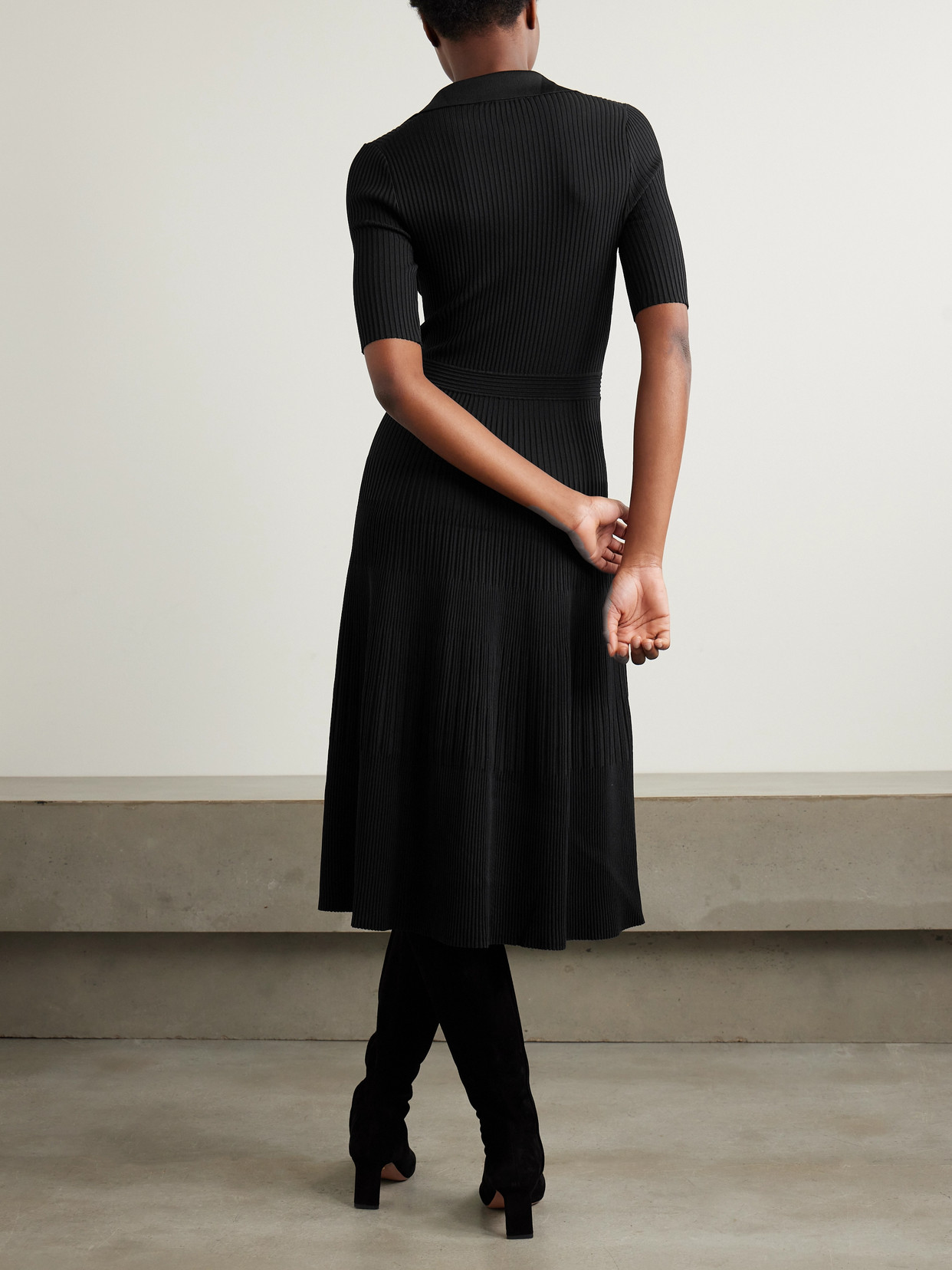Simkhai Pati Ribbed-knit Midi Dress In Black