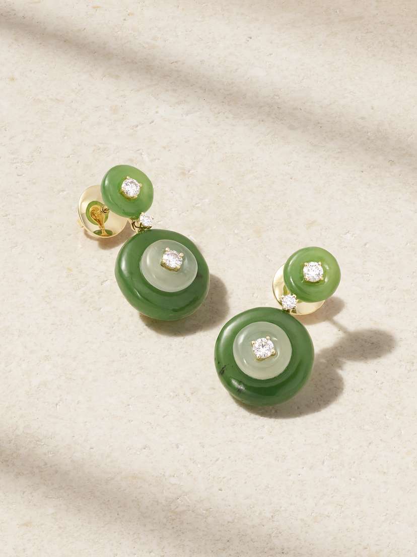 Fernando Jorge Signal 18-karat Gold Diamond, Jade And Aquamarine Earrings
