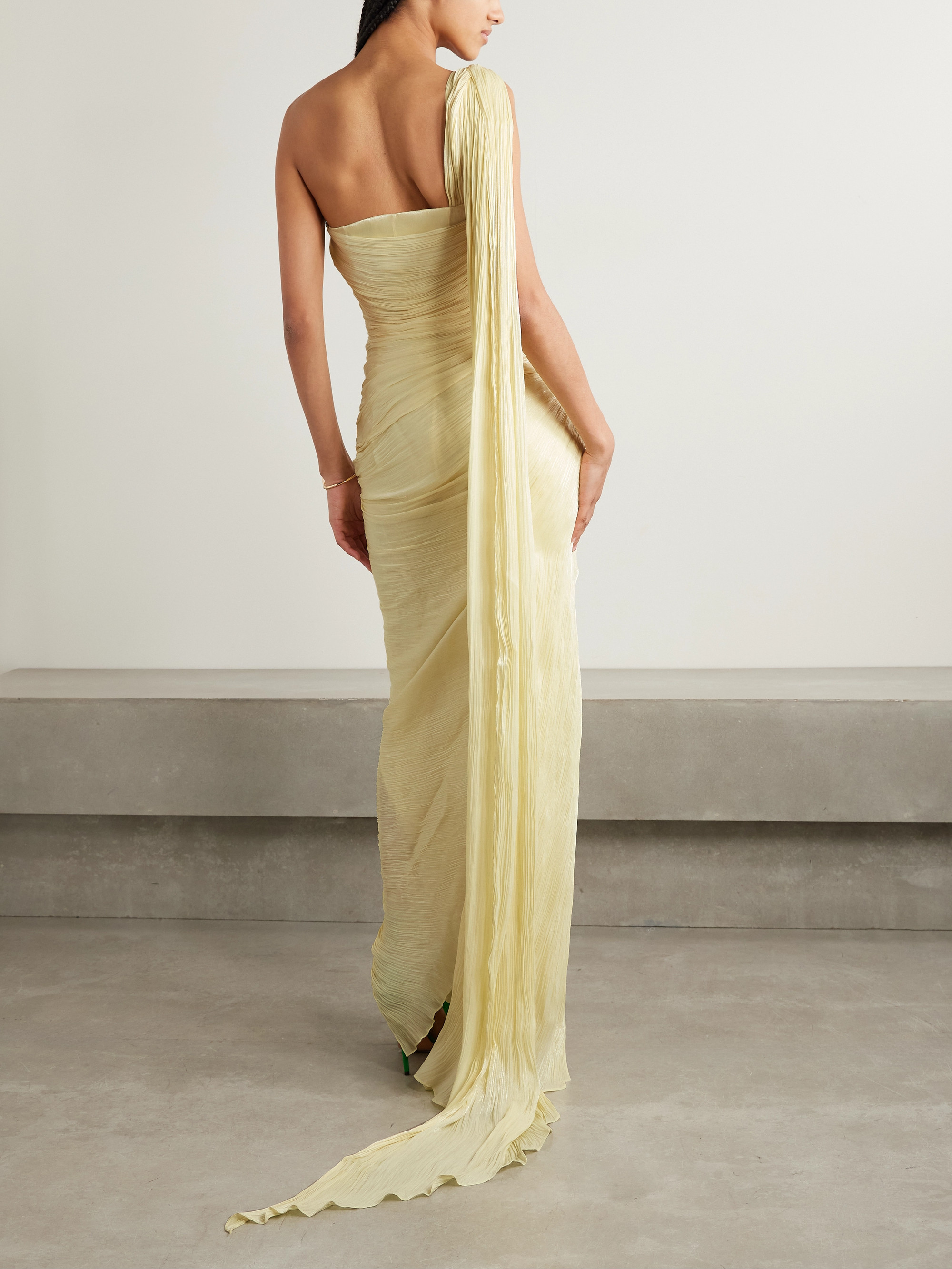 MARMAR HALIM One-shoulder draped plissé-silk gown