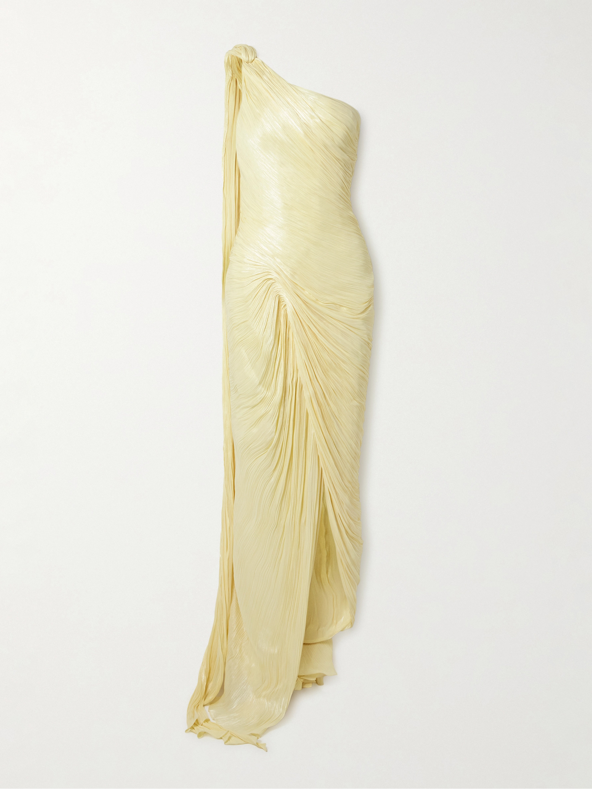 MARMAR HALIM One-shoulder draped plissé-silk gown