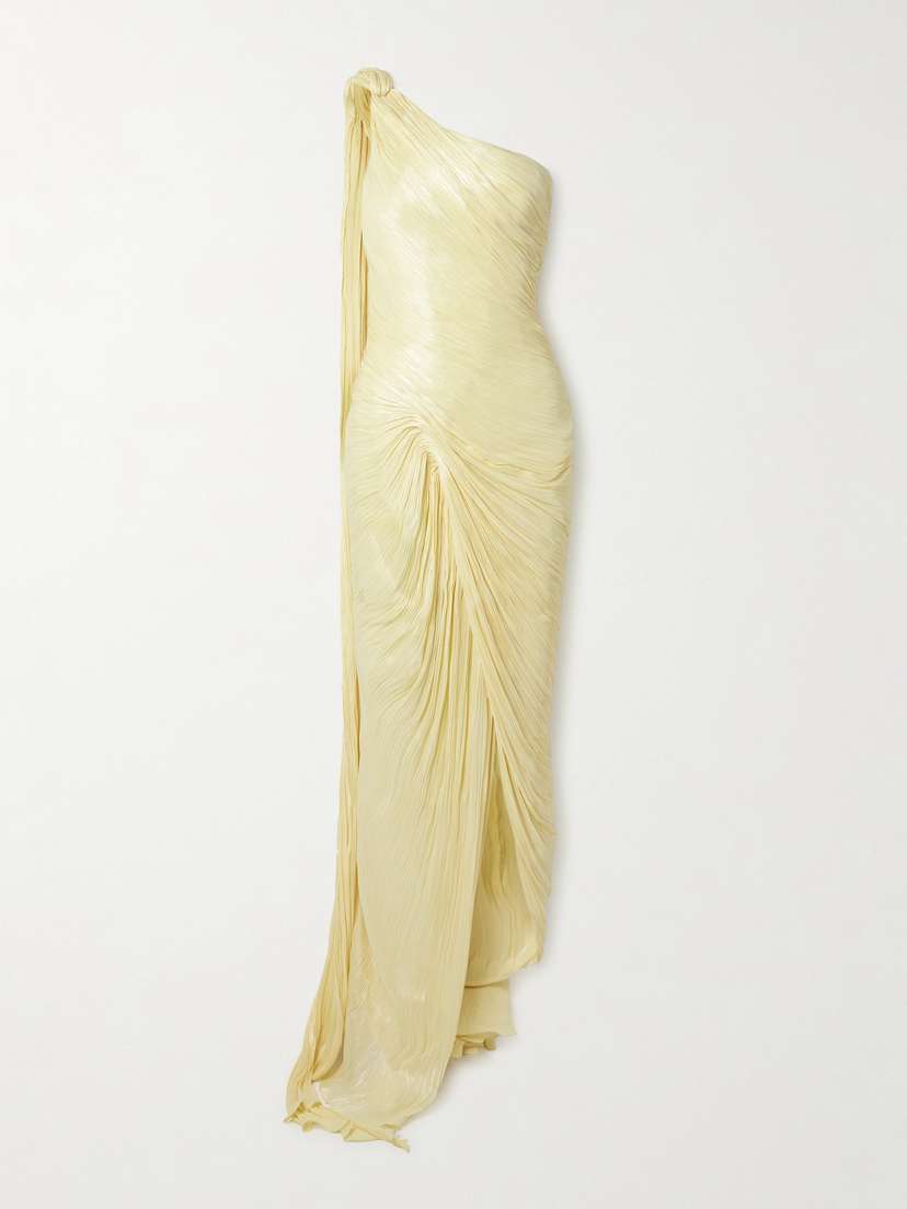 Marmar Halim One-shoulder Draped Plissé-silk Gown