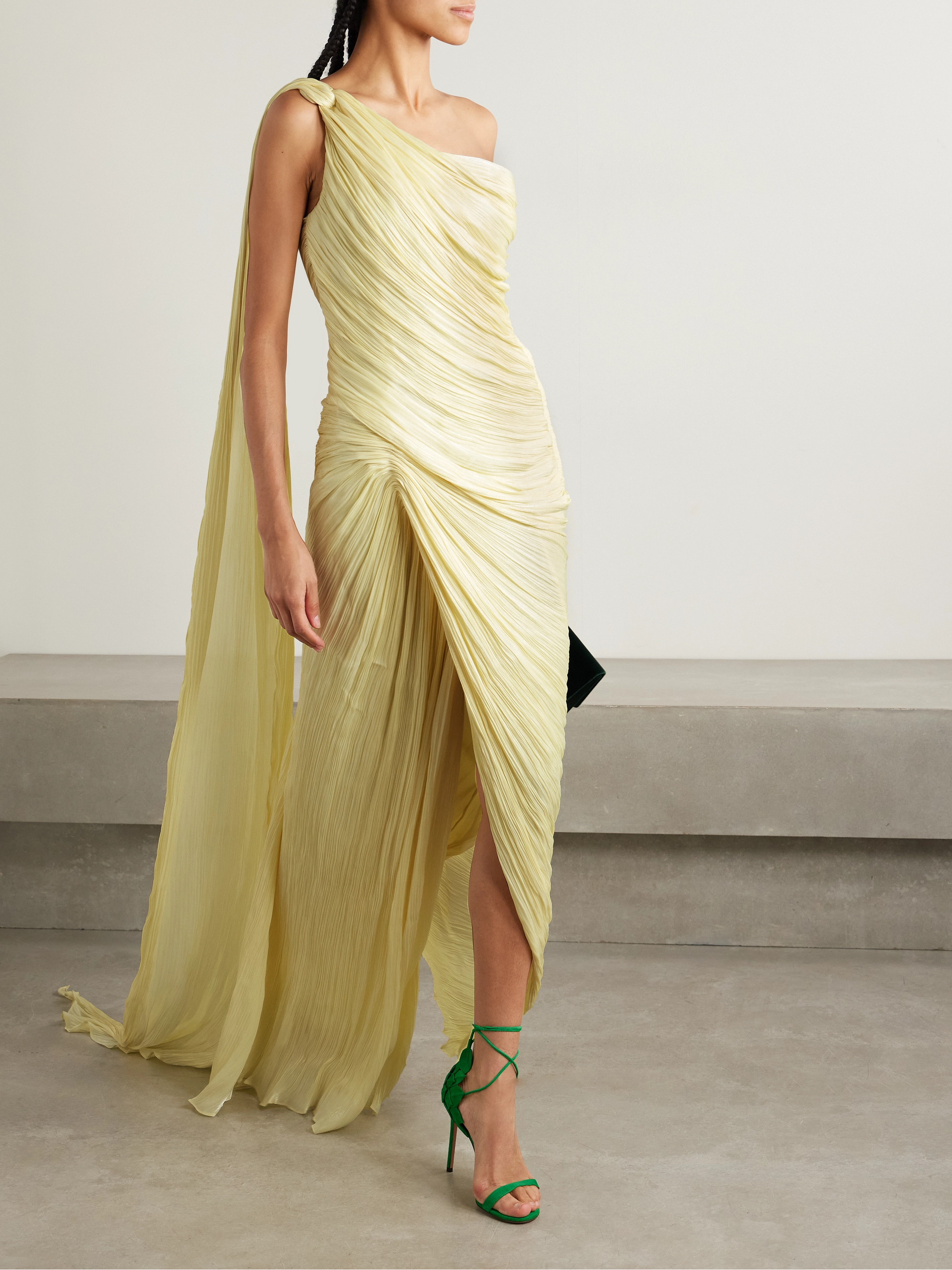 MARMAR HALIM One-shoulder draped plissé-silk gown