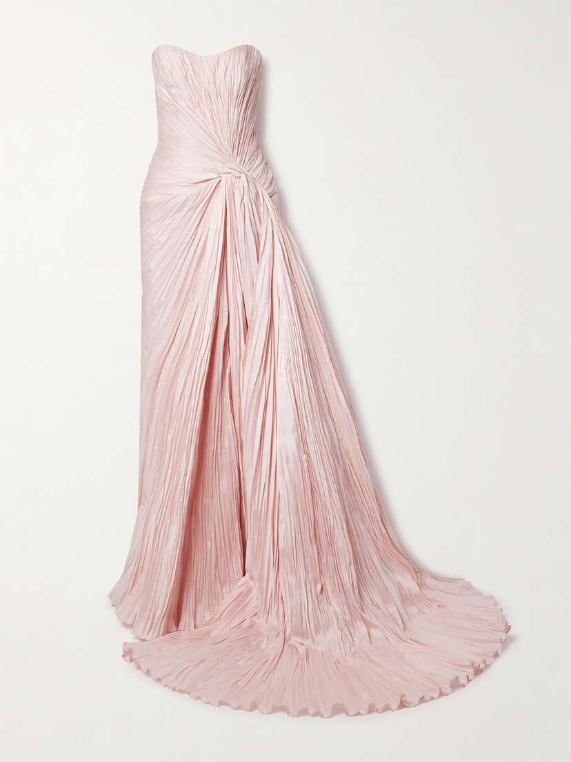 Marmar Halim Strapless Gathered Plissé-taffeta Gown