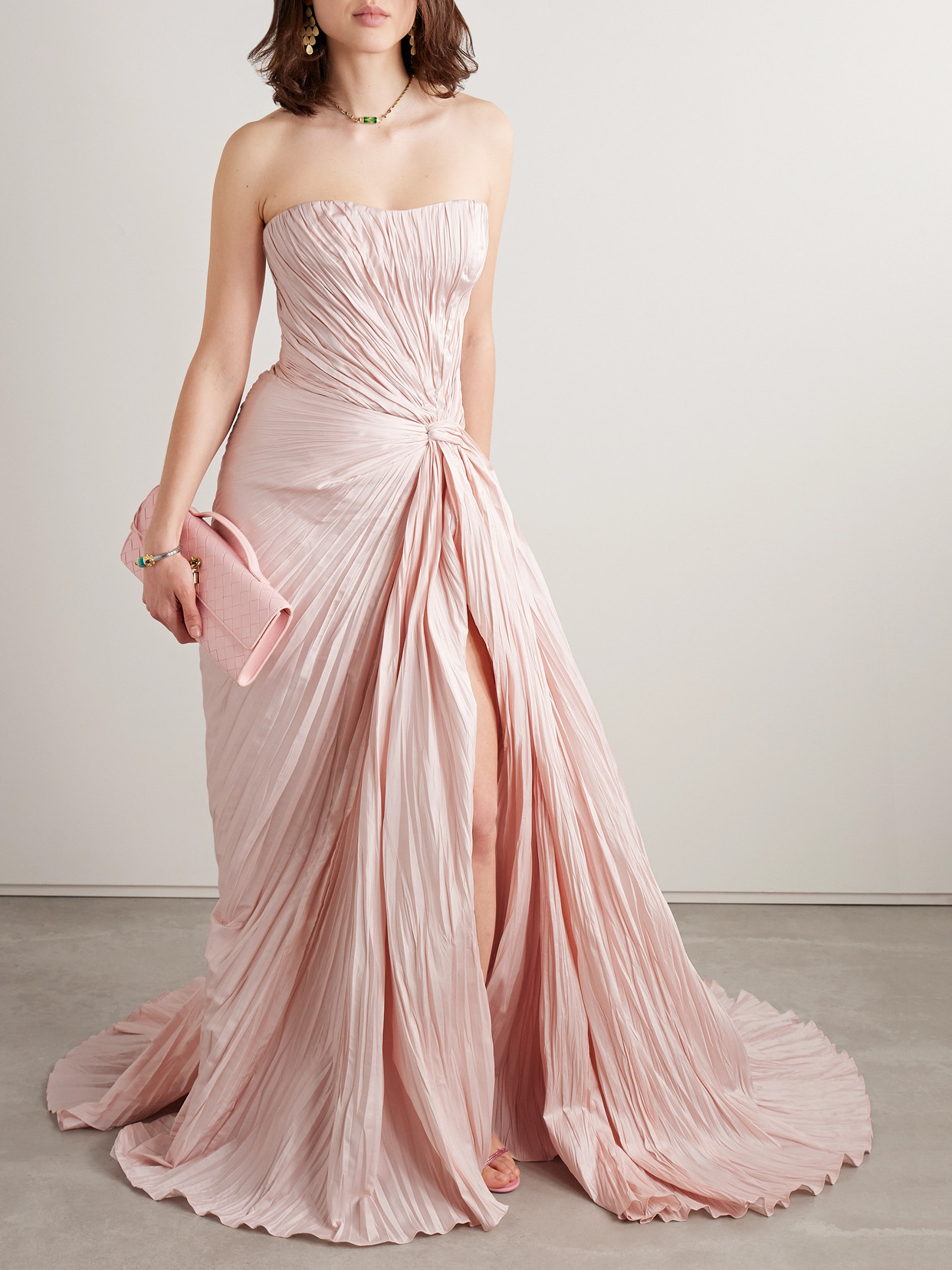 Marmar Halim Strapless Gathered Plissé-taffeta Gown