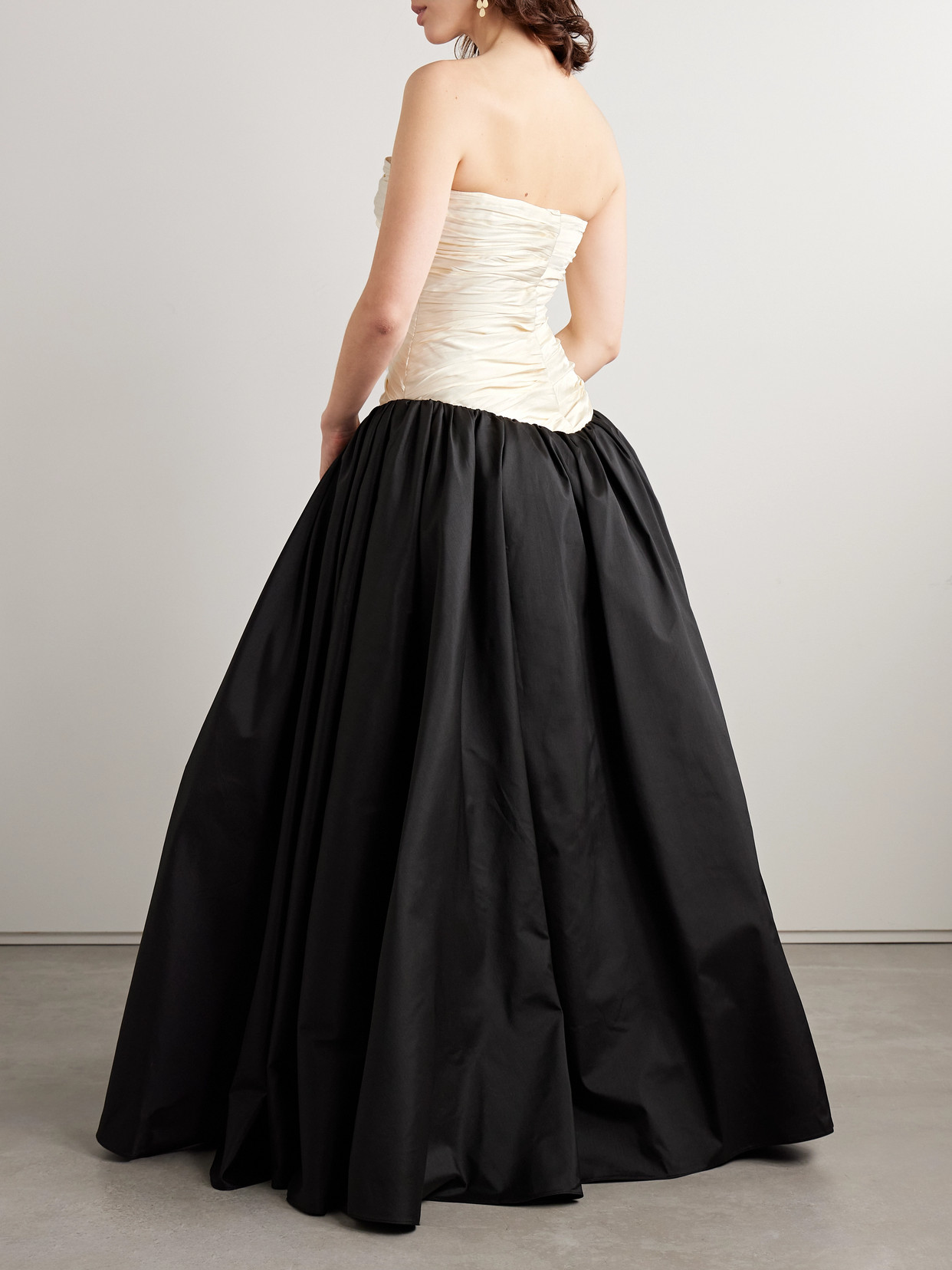 Marmar Halim Strapless Two-tone Gathered Plissé-mikado And Taffeta Gown