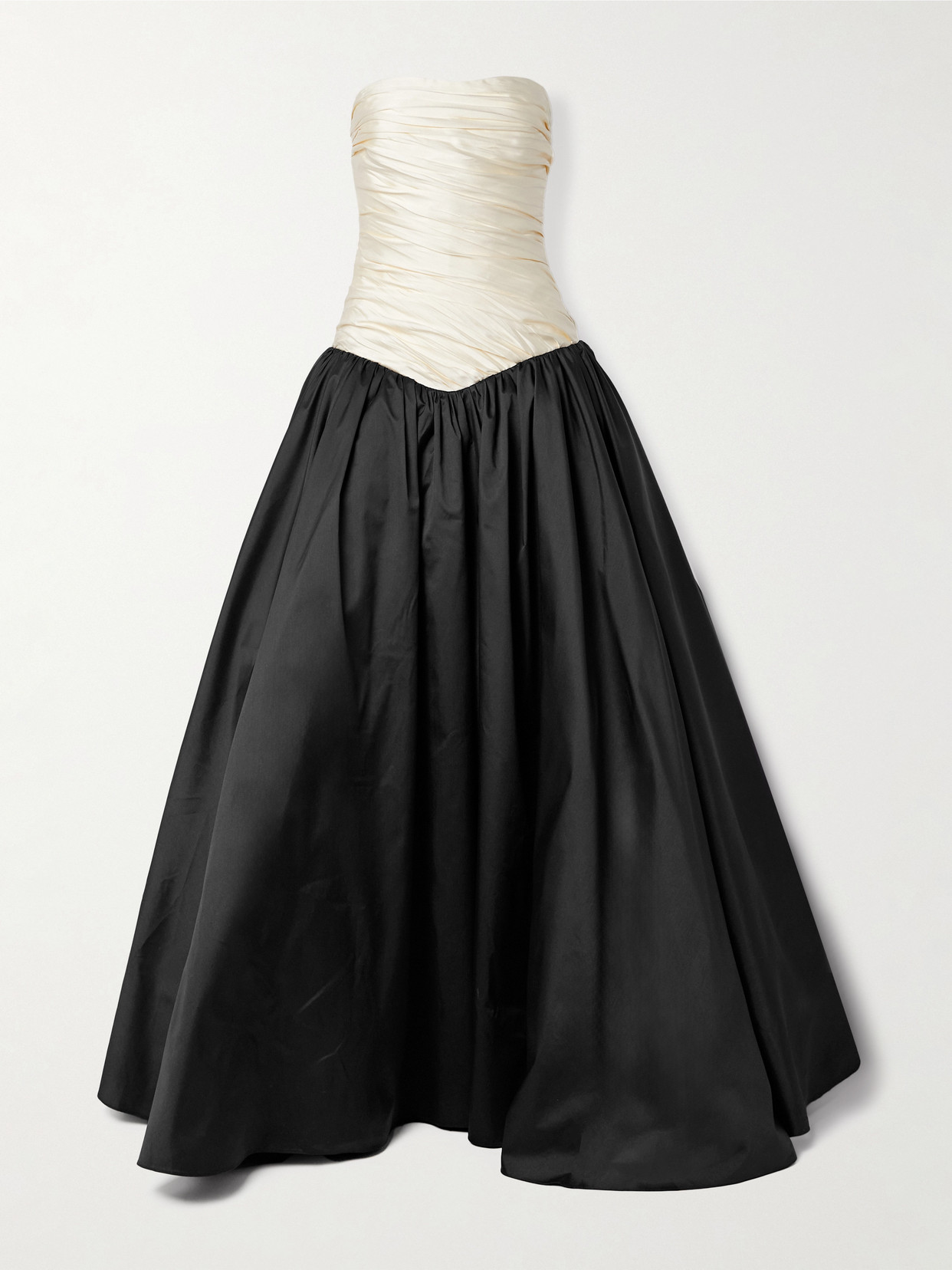 Marmar Halim Strapless Two-tone Gathered Plissé-mikado And Taffeta Gown
