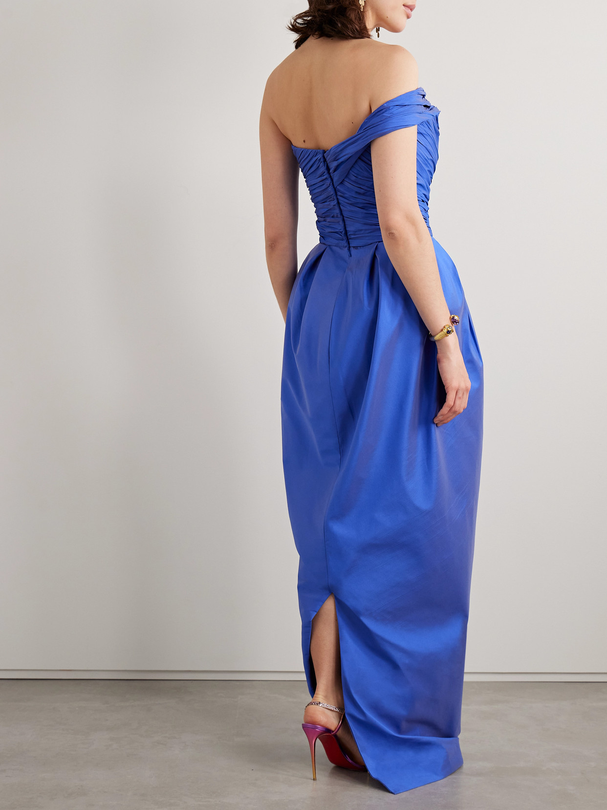 Marmar Halim One-shoulder Gathered Plissé-taffeta Gown