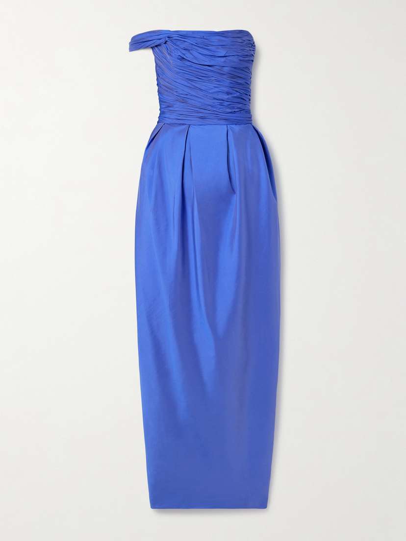 Marmar Halim One-shoulder Gathered Plissé-taffeta Gown