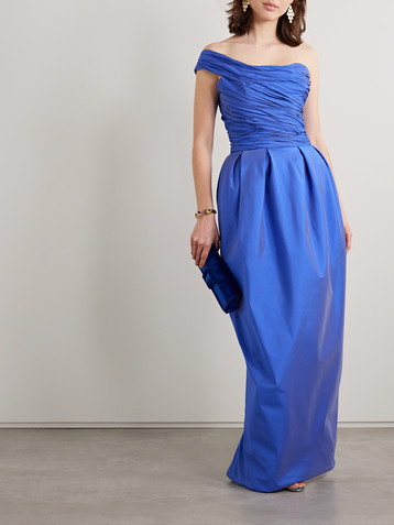 MARMAR HALIM One-shoulder gathered plissé-taffeta gown