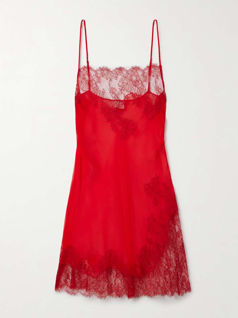 Carine Gilson Lace-trimmed Silk-chiffon Chemise