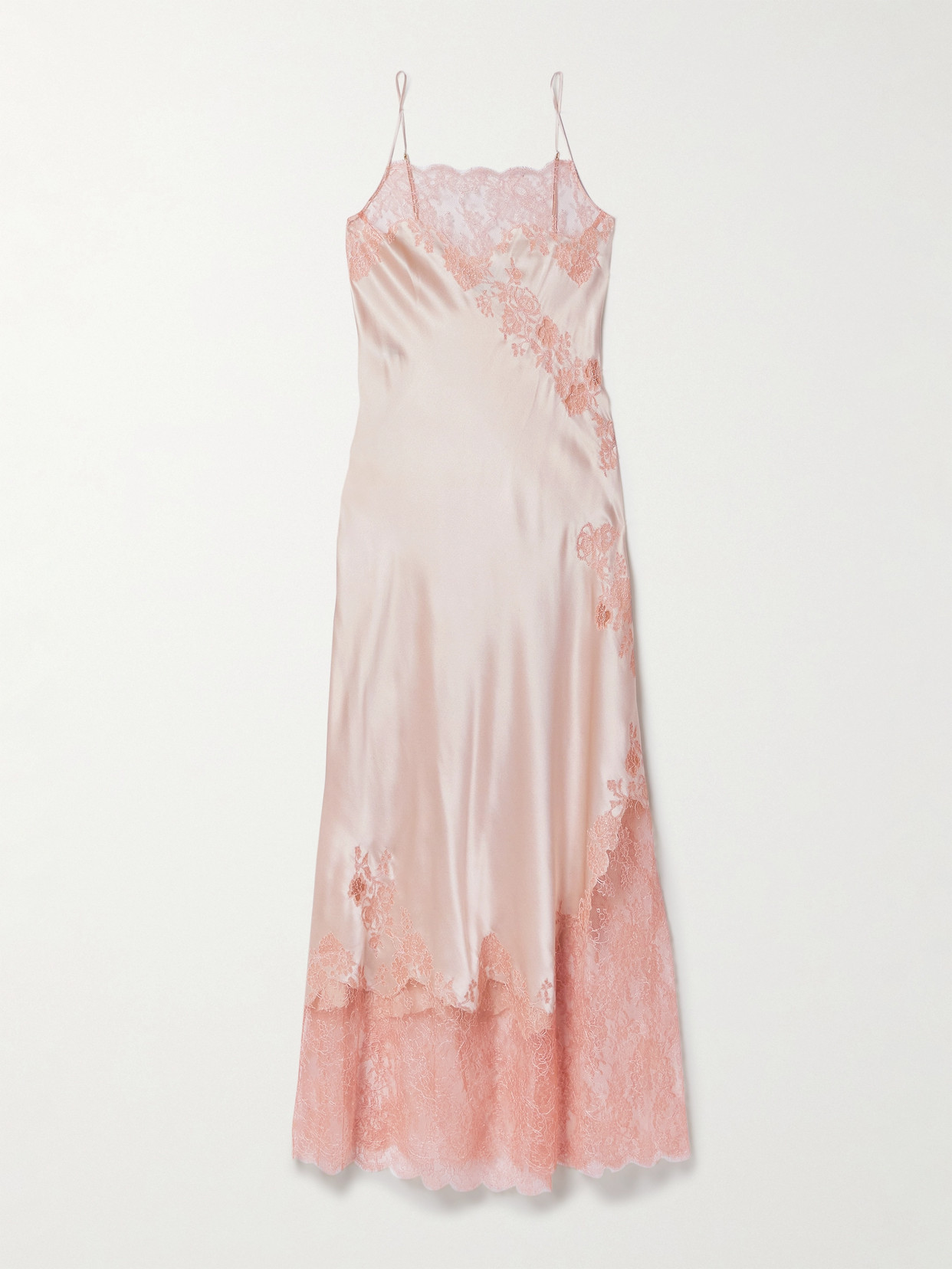 Carine Gilson Lace-trimmed Silk-satin Nightdress In Pink