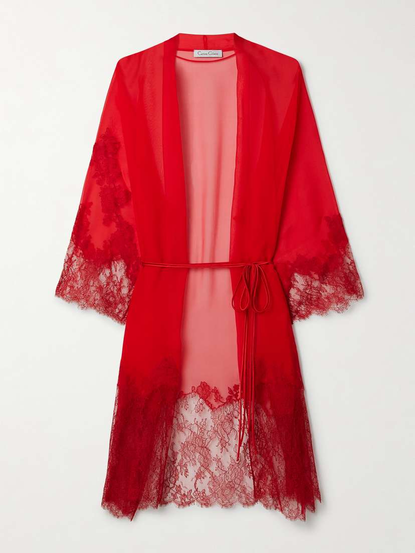 Carine Gilson Lace-trimmed Silk-chiffon Robe
