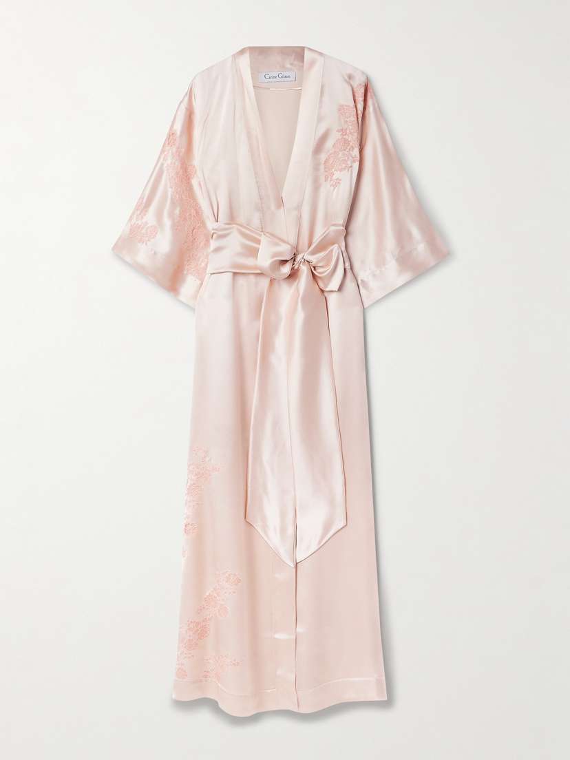 Carine Gilson Lace-trimmed Silk-satin Robe