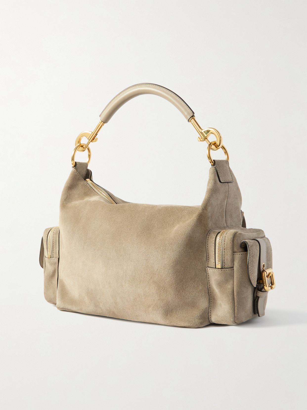 Chloé Camera Leather-trimmed Suede Shoulder Bag In Gray