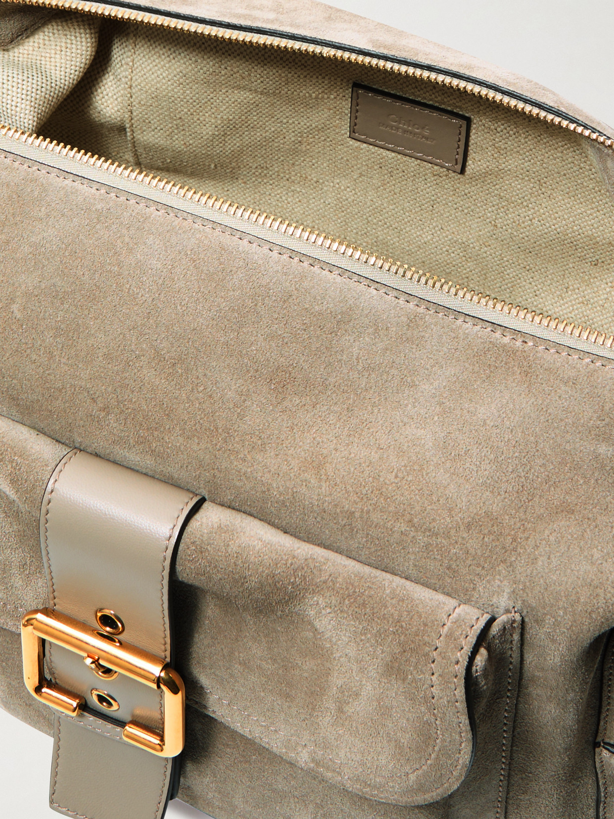 Chloé Camera Leather-trimmed Suede Shoulder Bag In Gray
