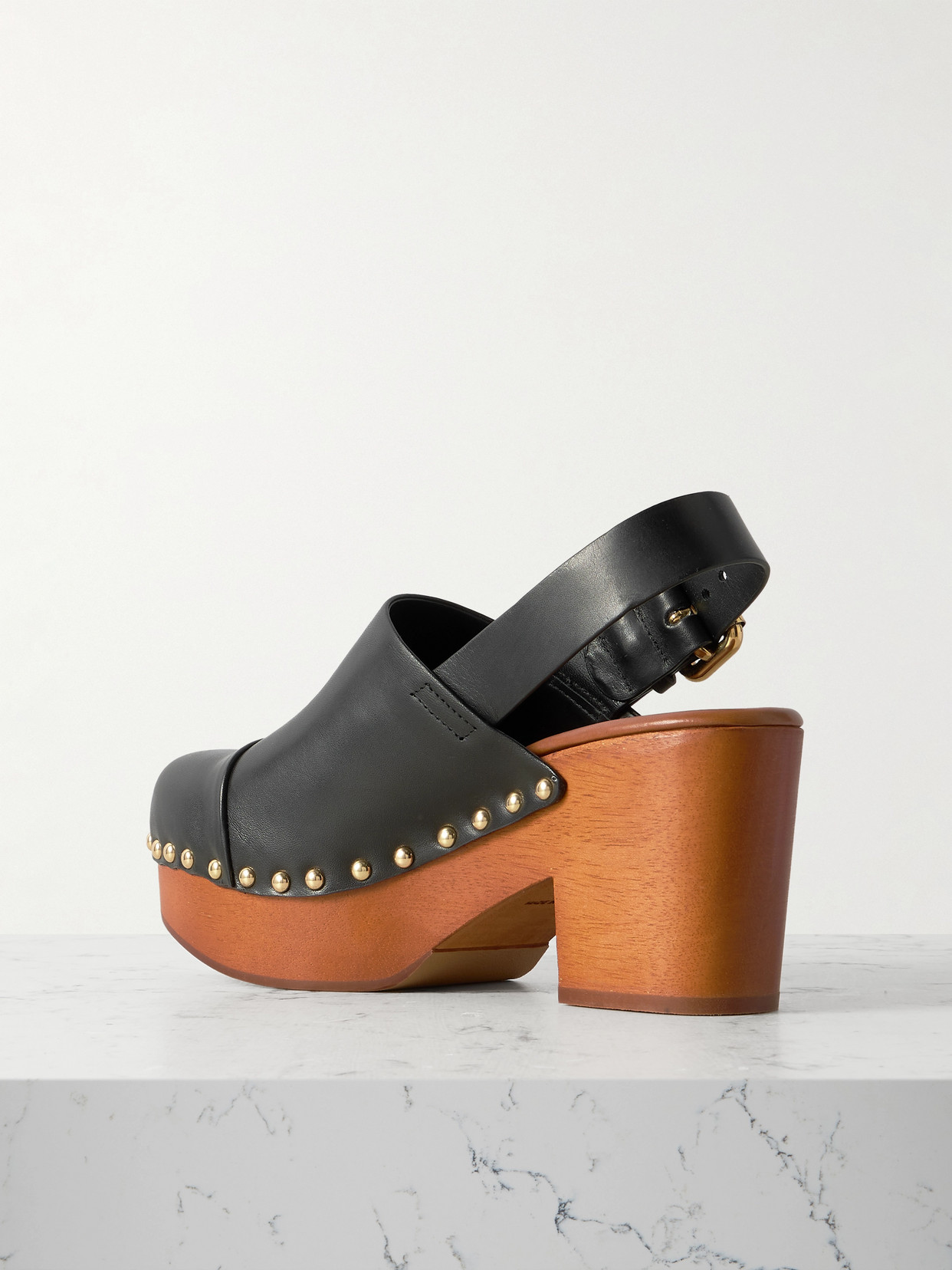 Chloé Jeannette Studded Leather Slingback Platform Clogs In Black