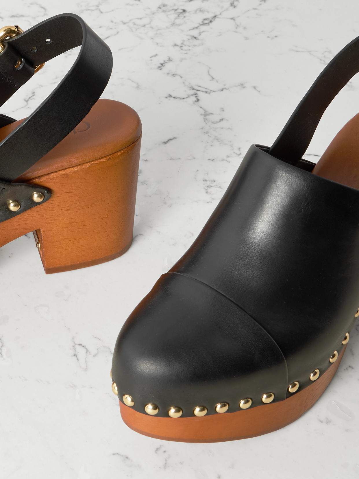 Chloé Jeannette Studded Leather Slingback Platform Clogs In Black
