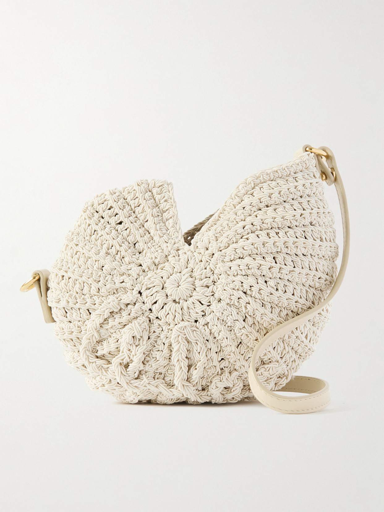 Chloé Sea Treasures Leather-trimmed Crocheted Cord Shoulder Bag In Ivory