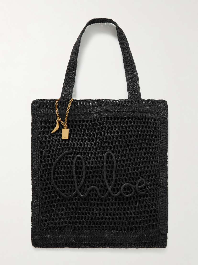 Chloé Summer Banana Embellished Crocheted Embroidered Faux Raffia Tote