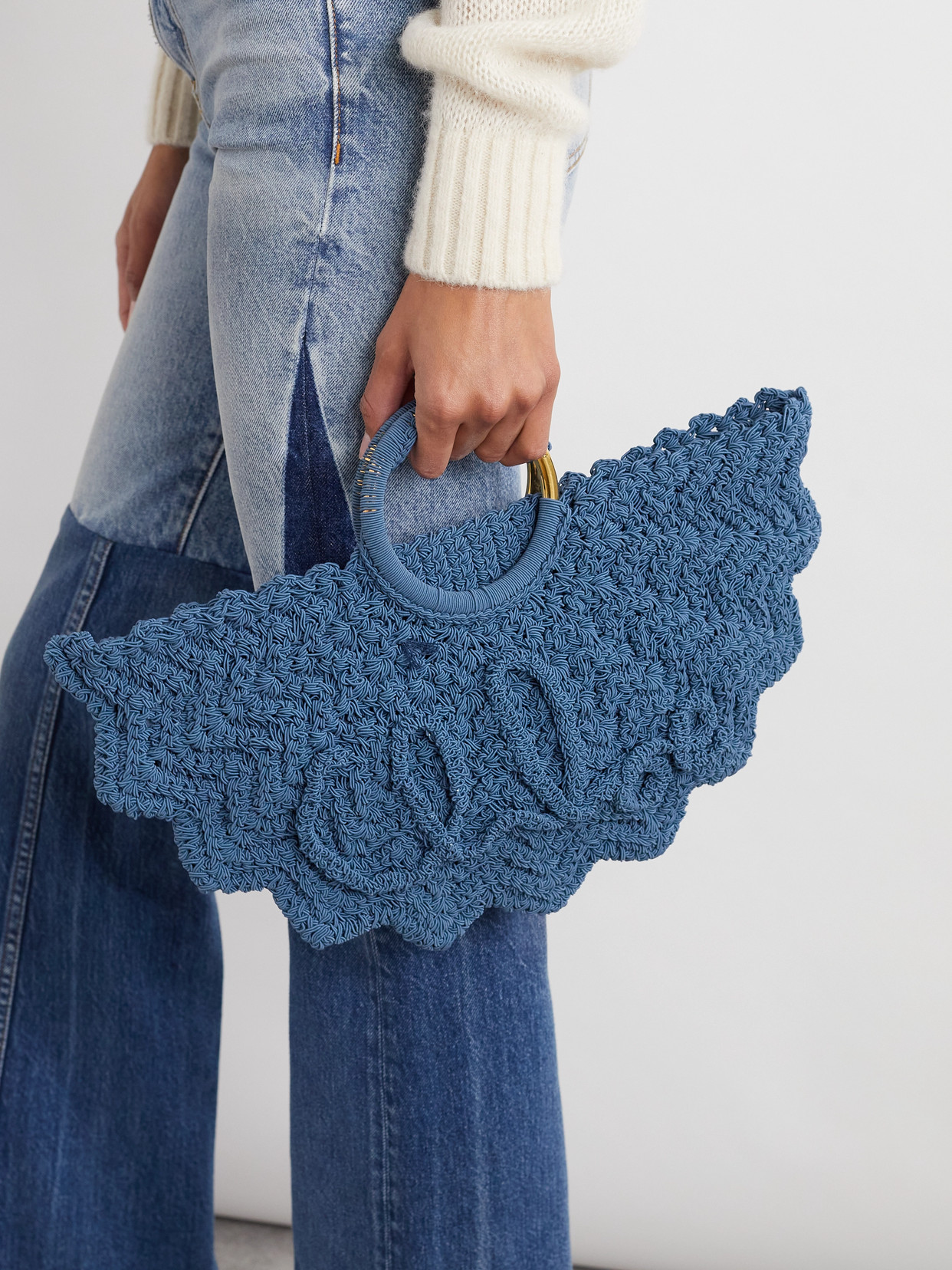 Chloé Passementerie Crochet Top-handle Bag In Fabric In Blue