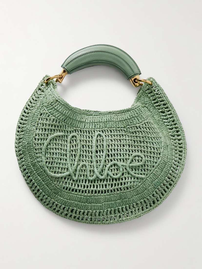 Chloé Summer Banana Leather-trimmed Embroidered Raffia Tote