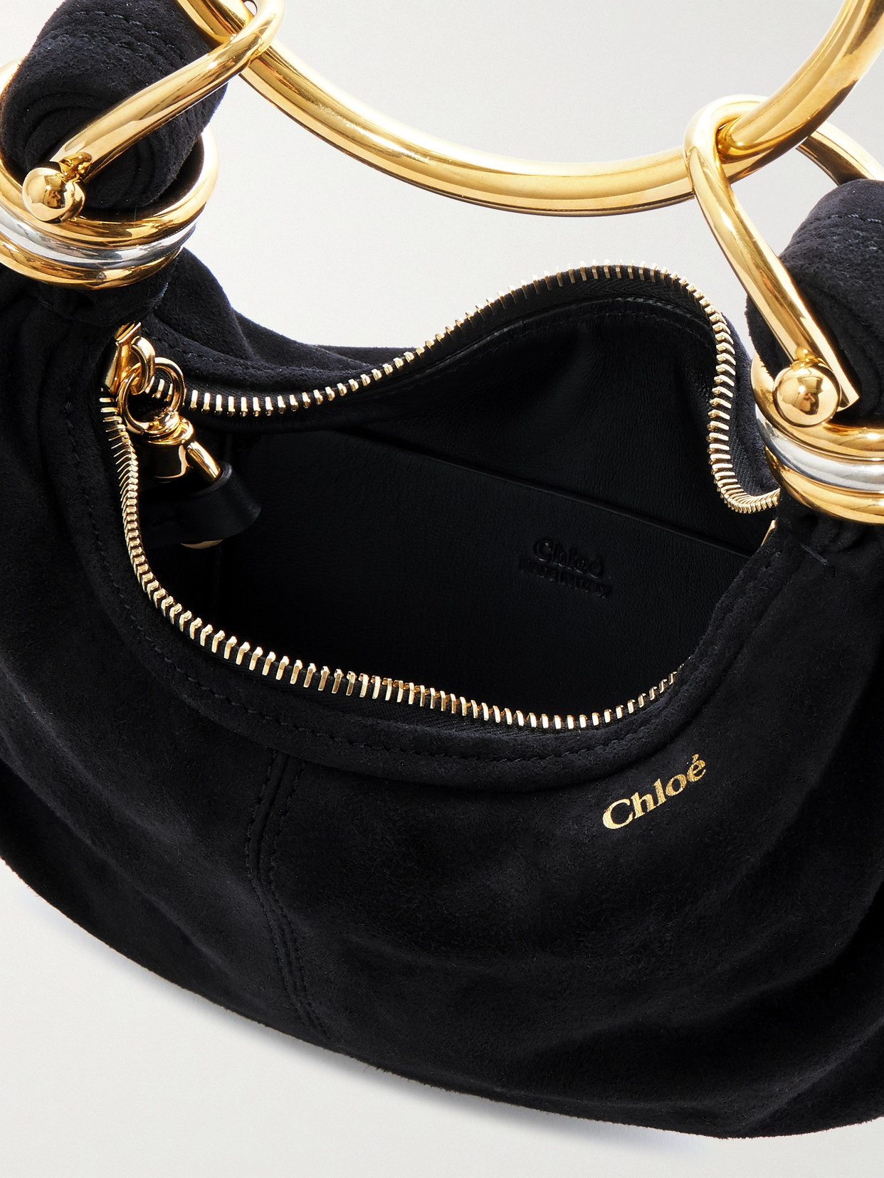 Chloé Bracelet Small Embellished Leather-trimmed Suede Shoulder Bag In Black