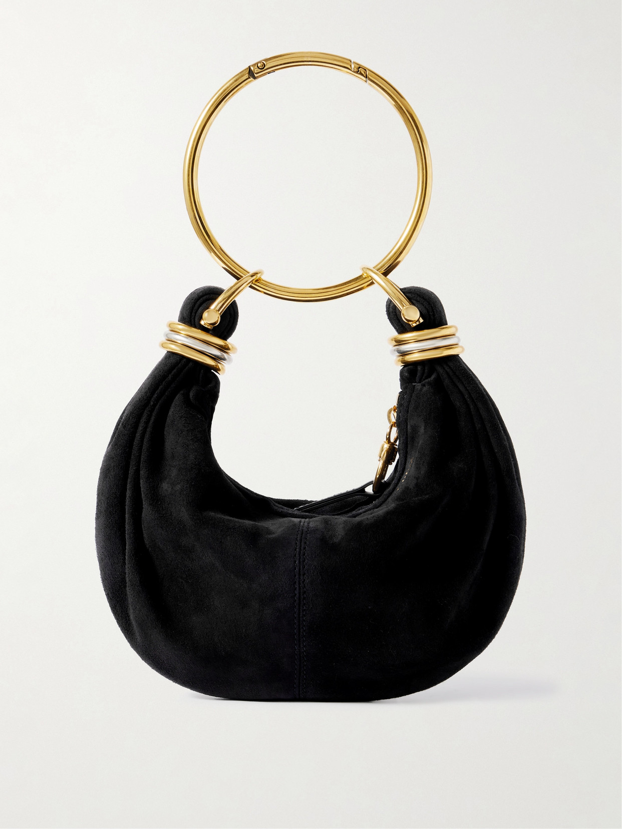 Chloé Bracelet Small Embellished Leather-trimmed Suede Shoulder Bag In Black