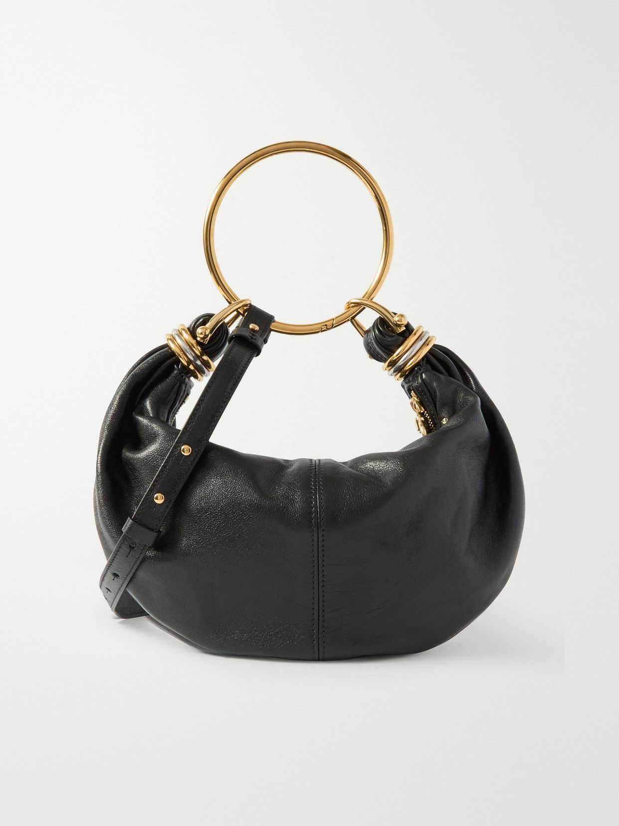 Bracelet small embellished leather-trimmed suede shoulder bag