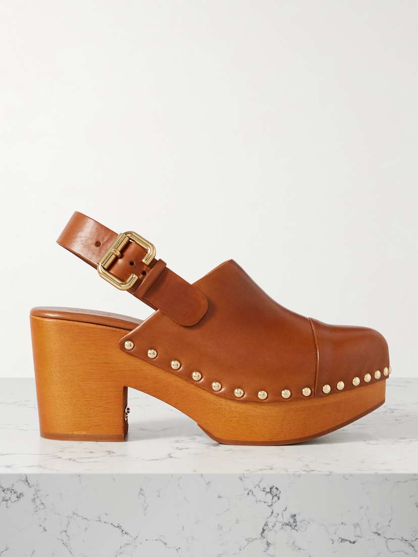 Chloé Jeannette Studded Leather Slingback Platform Clogs - IT36