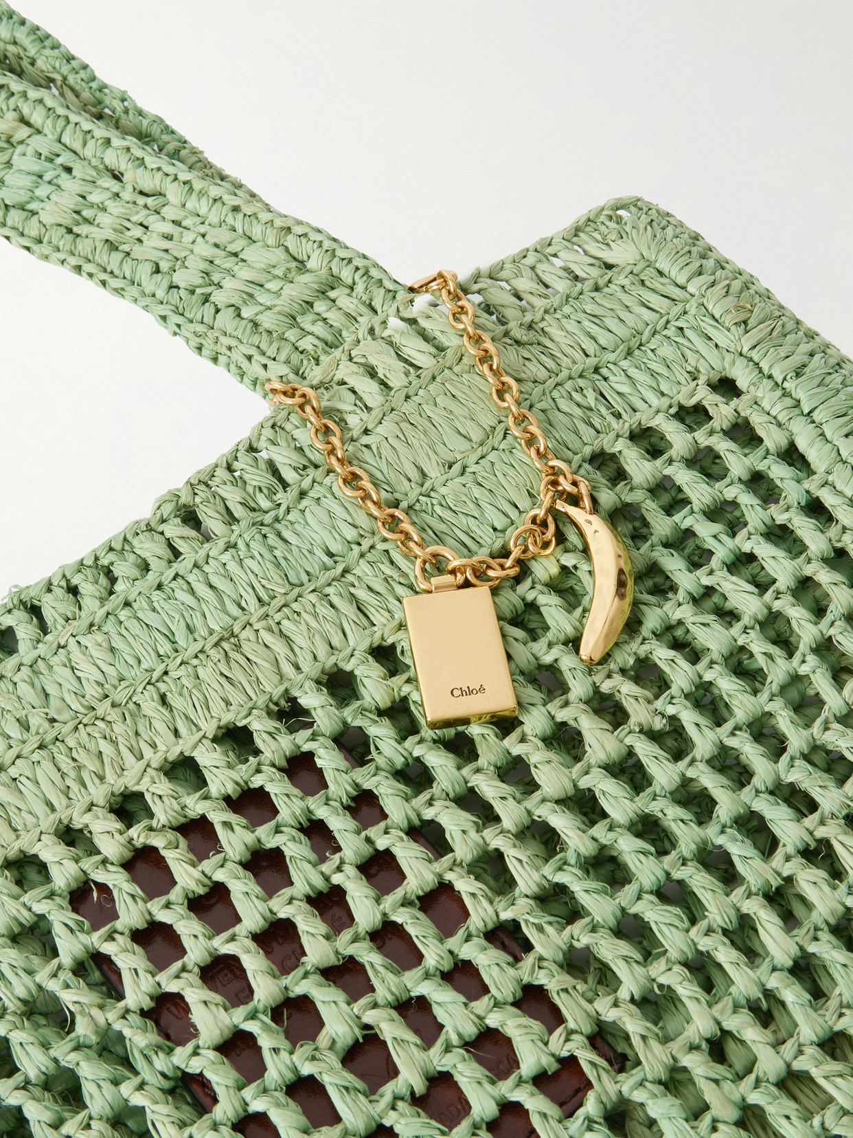 Shop Chloé Summer Banana Embellished Crocheted Embroidered Faux Raffia Tote In Green