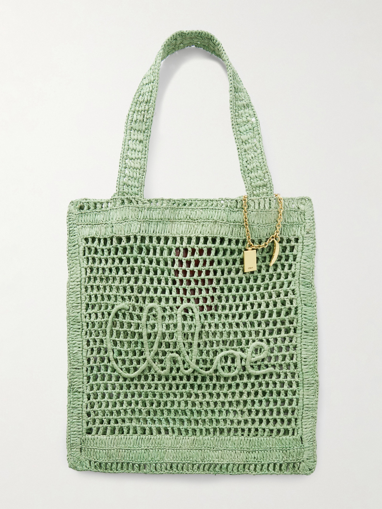 Shop Chloé Summer Banana Embellished Crocheted Embroidered Faux Raffia Tote In Green