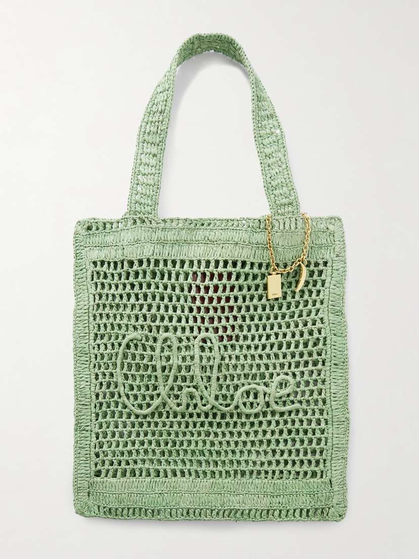 Chloé Summer Banana Embellished Crocheted Embroidered Faux Raffia Tote