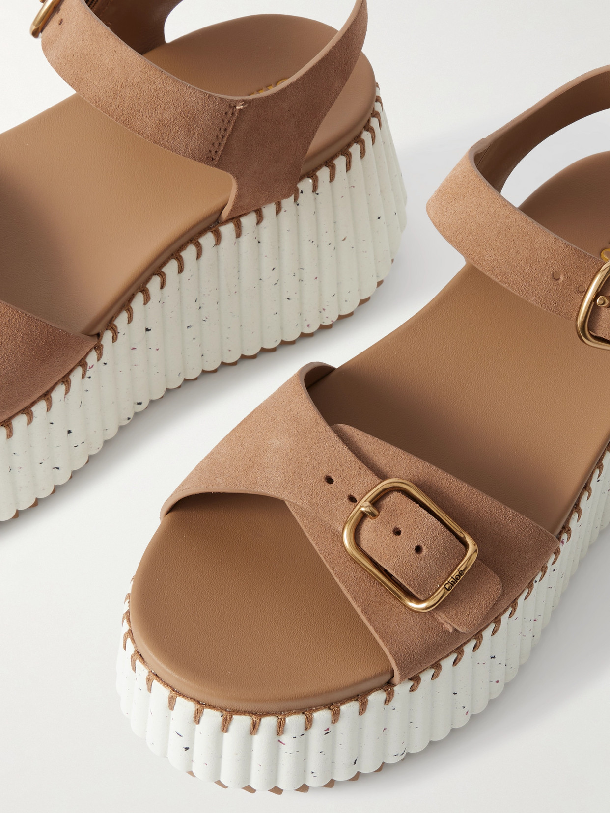 Chloé Platform Sandals With Textured Sole And Round Toe In Brown