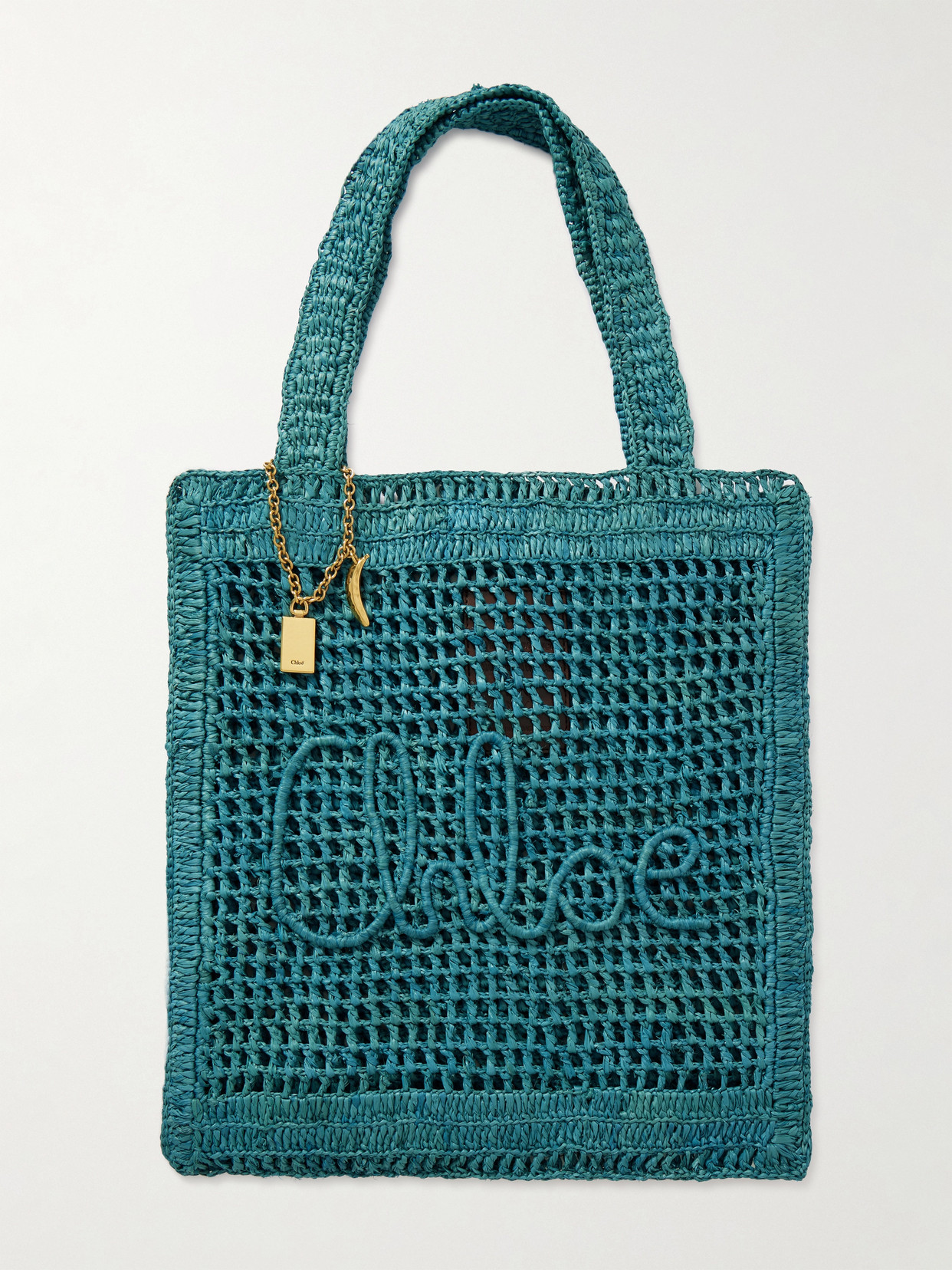 Chloé Teal Green Raffia Summer Banana Shoulder Bag In Blue